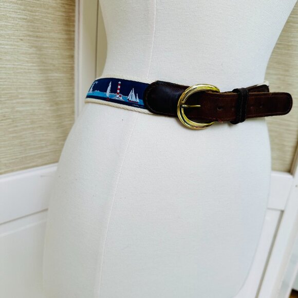 Nautical Sailboat Lighthouse Belt Size 40" Coastal Grandma New England Belt Boat - Picture 3 of 9